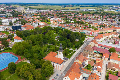 Aerial view of centre of koprivnica town in croatia