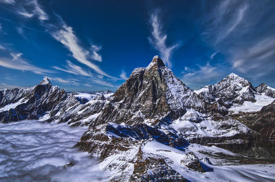 Scenic view of snowcapped mountains against sky