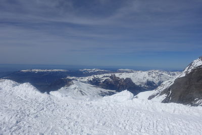 Scenic view of snowcapped mountains against sky