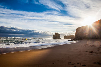 View of beach at sunset