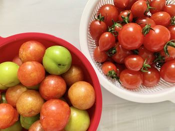 High angle view of tomatoes in bowl