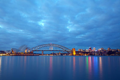 Bridge over river against cloudy sky