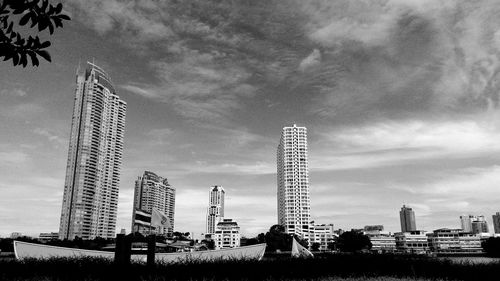 Low angle view of skyscrapers against sky