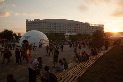 People at town square during sunset