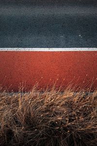 High angle view of road marking on field