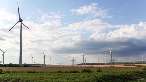 Wind turbines in germany. wind farm. green electricity production. windmills.