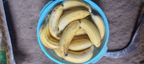 High angle view of bananas on table