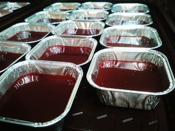 High angle view of glasses on table