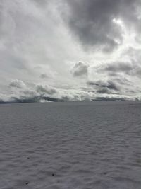 Scenic view of sea against storm clouds