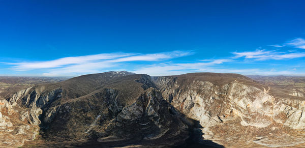 Scenic view of mountains against clear blue sky