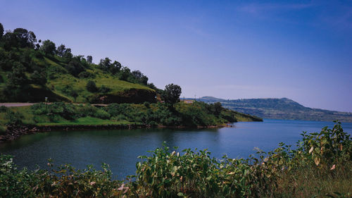 Scenic view of lake against clear sky