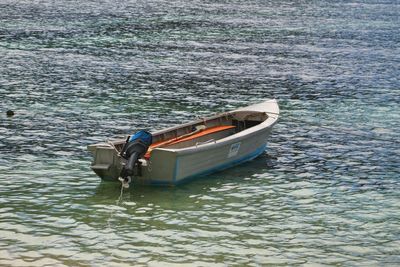 High angle view of boat moored on sea