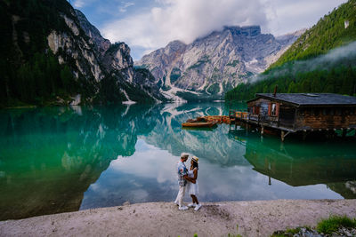 Scenic view of lake and mountains