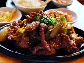 Close-up of meal served in plate