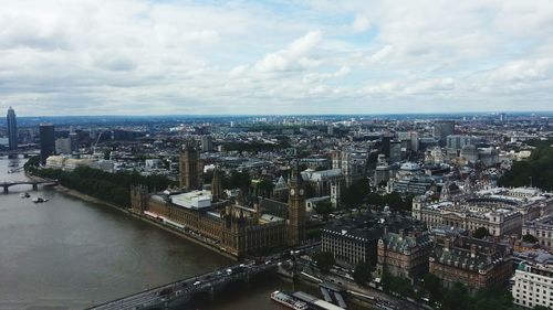 Aerial view of city against cloudy sky