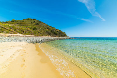 Scenic view of sea against blue sky