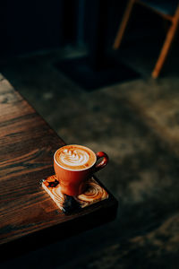 High angle view of coffee on table