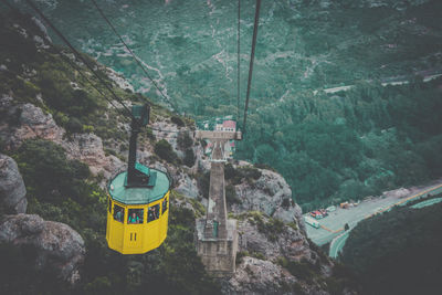 High angle view of overhead cable car against mountains