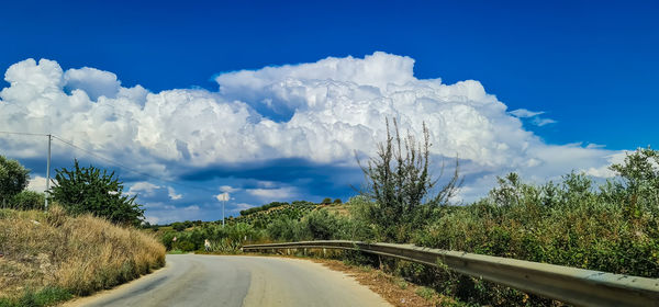 Road amidst trees against sky