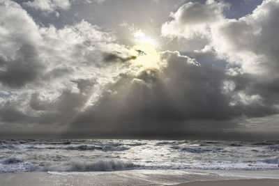 Scenic view of sea against cloudy sky