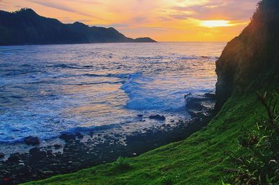 Scenic view of sea during sunset