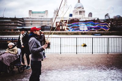 People in front of building