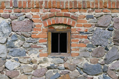 Window on brick wall of building