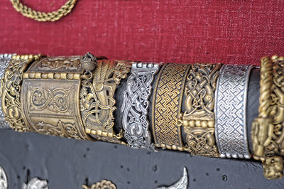 Close-up of ornate design on metal
