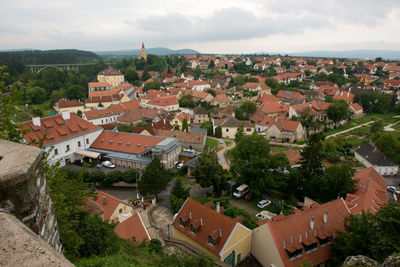 High angle view of townscape against sky