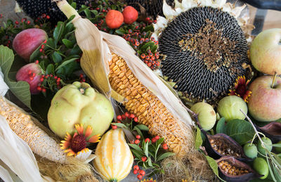 High angle view of fruits in market