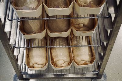 High angle view of bread in container