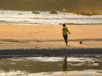 Rear view of boy on beach