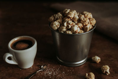 Close-up of coffee cup on table