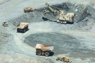 High angle view of construction site by sea