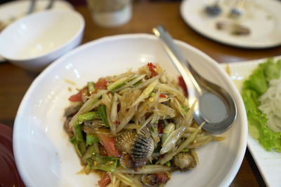 High angle view of meal served in bowl