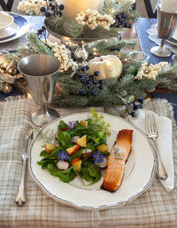 High angle view of food on table