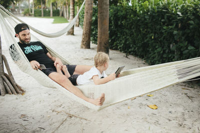 Father with son on hammock