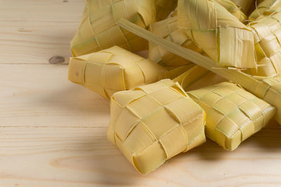 High angle view of umbrellas on table
