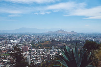 High angle view of buildings against sky