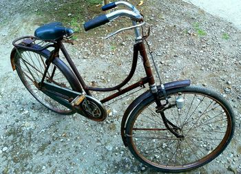 High angle view of bicycle parked on street