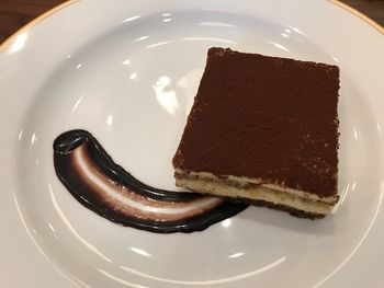 Close-up of chocolate cake in plate