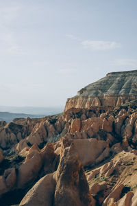 Rock formations by sea against sky