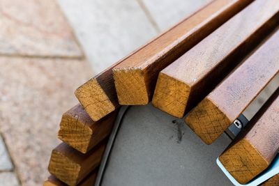 High angle view of stack on table