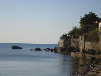 Scenic view of sea against clear sky