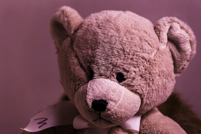 Close-up of stuffed toy against gray background