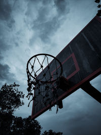 Low angle view of basketball hoop against sky