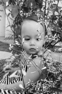 Close-up of baby girl outdoors