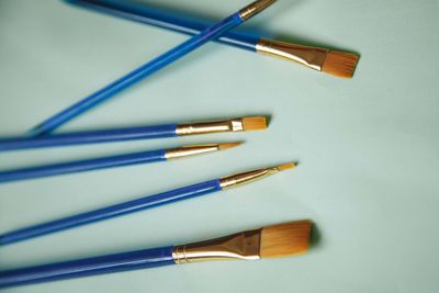 High angle view of colored pencils on table