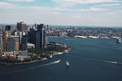 Aerial view of city at waterfront