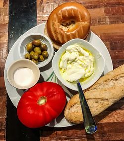 Close-up of breakfast served on table